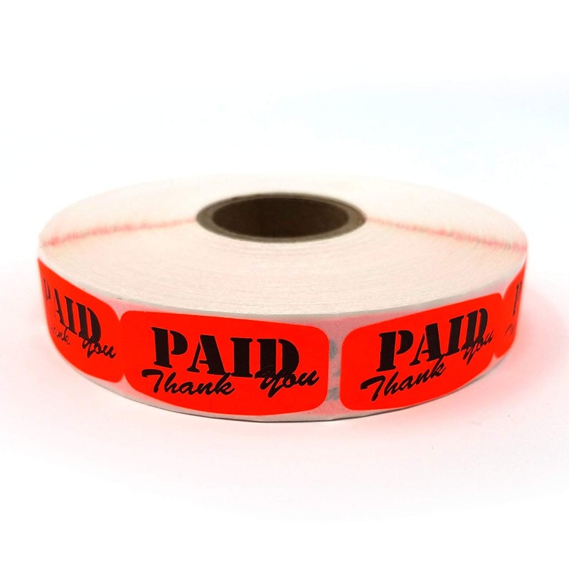 Store Fixtures Direct Paid Thank You Store Sticker, Fluorescent Orange Self-Adhesive Retail Merchandise Labels, 10,000 Pack - Image 1